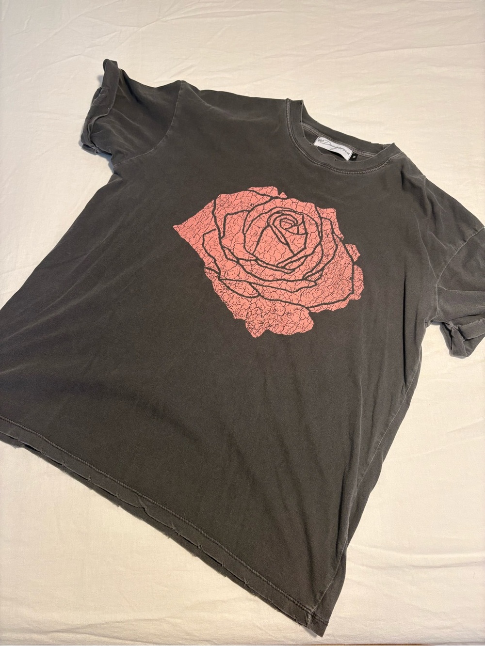 Free People Black Graphic Tee with Pink Rose Print